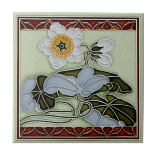 Carreau c1905 Reproduction florale allemande Art nouveau  (Devant)