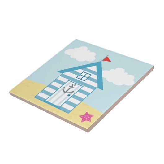 Carreau Cabane de plage bleue et blanche (Côté)