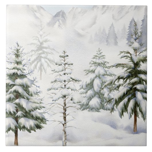 Carreau Cabane d'hiver dans une forêt enneigée à l'aquarel (Devant)