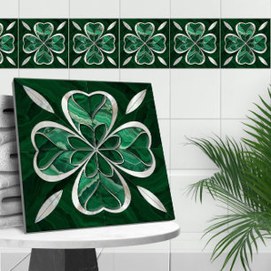Carreau Cabot à quatre feuilles - Marbre vert et Peal