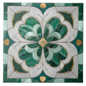 Carreau Cabot à quatre feuilles - Marbre vert et perle (Devant)