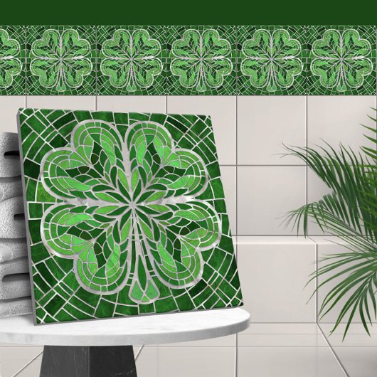 Carreau Cabot à quatre feuilles - Marbre vert et perle