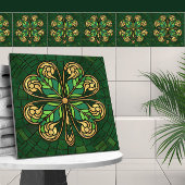 Carreau Cabot à quatre feuilles - Mosaïque verte et or