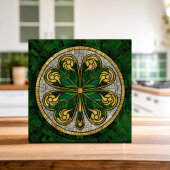 Carreau Cabot à quatre feuilles - Or, perle de Malachite