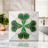 Carreau Cabot à quatre feuilles - Vert et Marbre blanc et