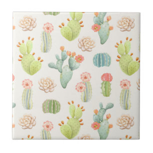 Carreau Cactus en pastel mou et motif succulent