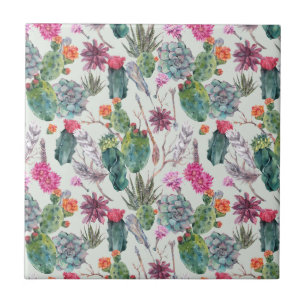 Carreau Cactus exotique d'aquarelle de Boho et motif