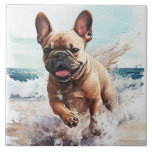 Carreau Cadeau Bulldog en France<br><div class="desc">French Bulldog sur la plage aquarelle art est un grand ajout à votre salon, cuisine ou grande chambre. Oeuvre originale de Nicole.</div>