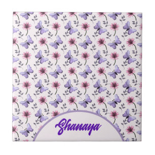Carreau Cadeau floral papillon de printemps personnalisé  