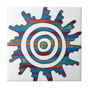 Carreau Cadran solaire multicolore maya aztèque