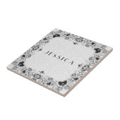 Carreau Cadre de dentelle Florale Noir Et Blanc (Côté)