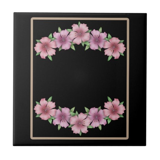 Carreau Cadre floral caricature fleurs beige bordure noir  (Devant)