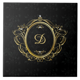 Carreau Cadre or de luxe monogramme noir damas retour