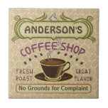 Carreau Café-Shop avec Coupe Créez votre propre personnali<br><div class="desc">Ce carrelage sur le thème du café convient parfaitement à tous ceux qui tiennent leur propre café ou ont un thème café dans leur décor de cuisine. Dessiné dans des tons de brun, de vert, de violet et d'orange rétro, ce design inspiré d'espresso / cappuccino comprend une tasse sur une...</div>