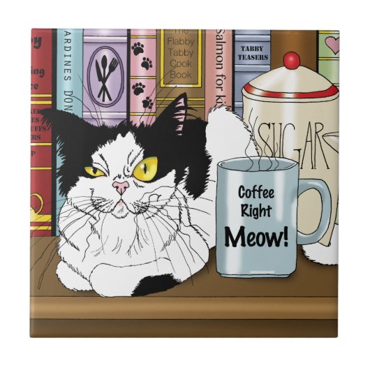 Carreau Café Tuxedo Chat amusant (Devant)