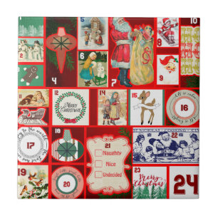 Carreau Calendrier de l'Avent en blocs de Noël vintage en