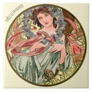 Carreau Calendrier décembre de Nouveau Mucha d'art