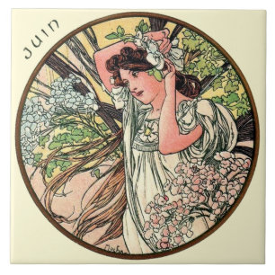 Carreau Calendrier juin de Nouveau Mucha d'art