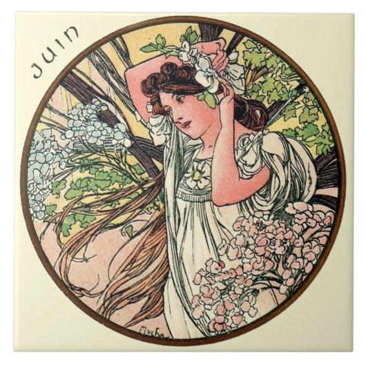 Carreau Calendrier juin de Nouveau Mucha d'art (Devant)