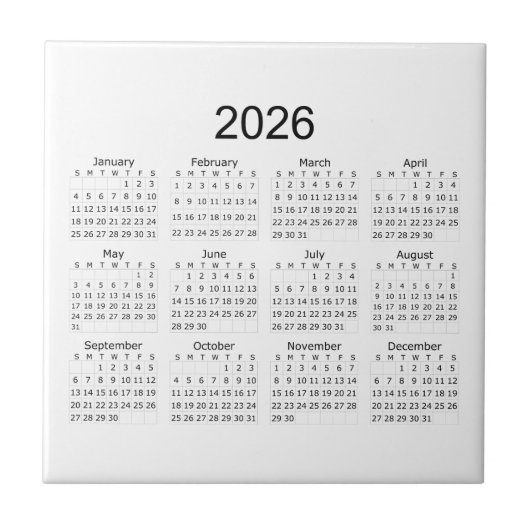 Carreau Calendrier Minimaliste Simple 2026 (Devant)