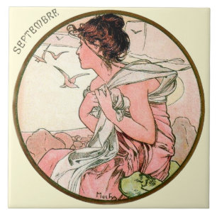 Carreau Calendrier septembre de Nouveau Mucha d'art