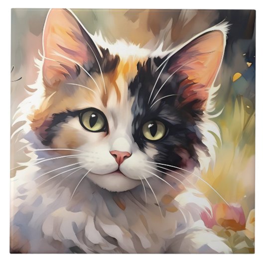 Carreau Calico Cat et Papillons dans le jardin de printemp (Devant)