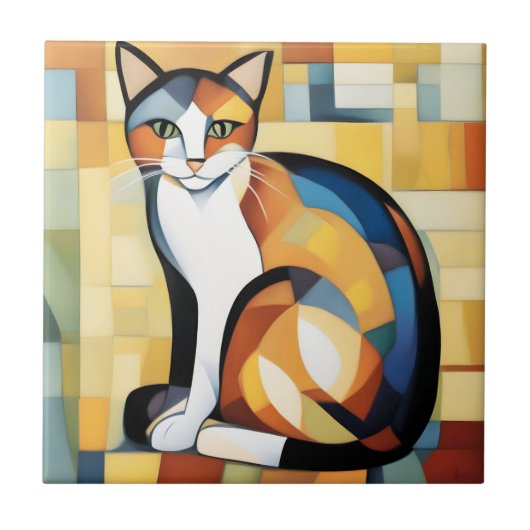 Carreau Calico Cubisme Une Feline (Devant)