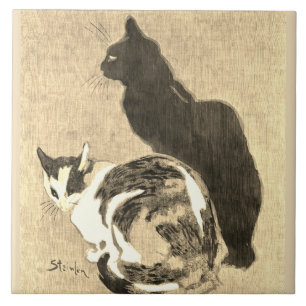 Carreau Calico vintage Chat & Chat noir Art Nouveau