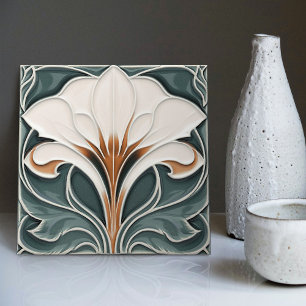 Carreau Calla Lily Bleu Floral Décor Art Nouveau