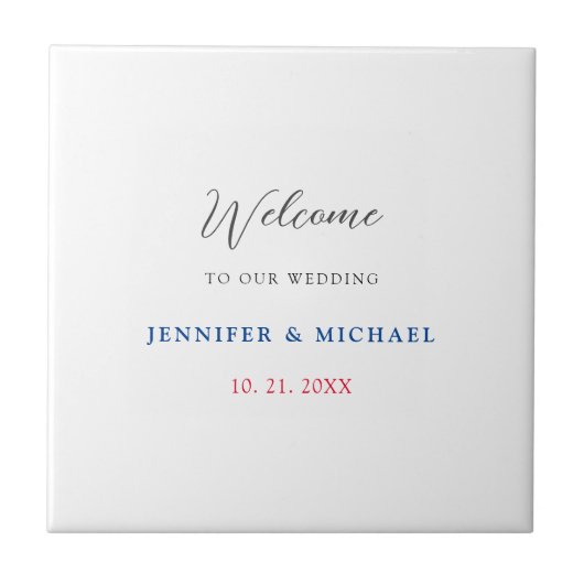 Carreau Calligraphie Elégant Mariage de bienvenue noir et (Devant)