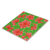 Carreau Camélias orange corail et feuilles vertes (Côté)