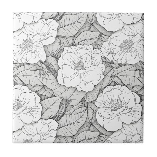 Carreau Camellia en noir et blanc (Devant)