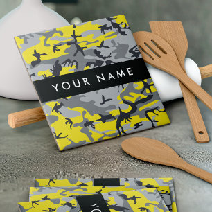 Carreau Camouflage jaune et gris Personnalisez votre nom