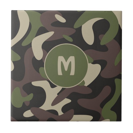 Carreau Camouflage militaire Vert Motif Brown Monogramme (Devant)