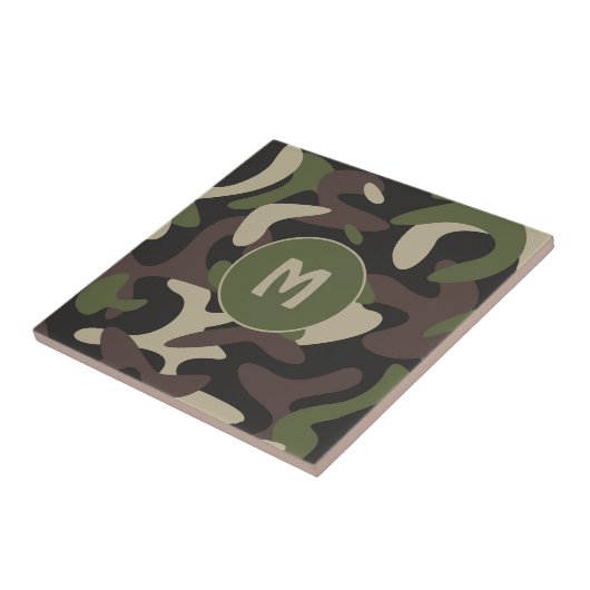 Carreau Camouflage militaire Vert Motif Brown Monogramme (Côté)