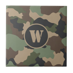 Carreau Camouflage Woodland Camo Khaki Tan Black Monogramm