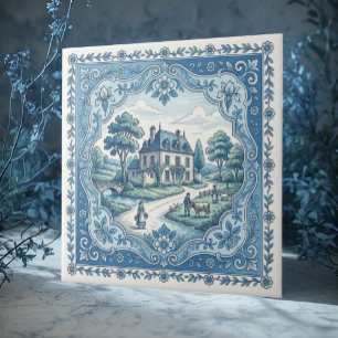 Carreau Campagne Florale Toile de Jouy Cottage Rustique Vi