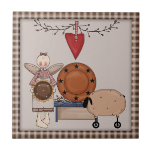 Carreau Campagne primitive Mouton et Ange de tournesol