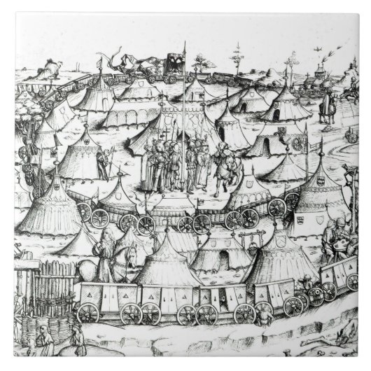 Carreau Campement militaire médiéval, d'un livre, pub. 18 (Devant)