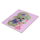 Carreau caniche mignon avec téléphone rose (Côté)