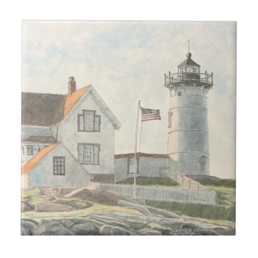 Carreau Cape Neddick Lighthouse Watercolor (Devant)