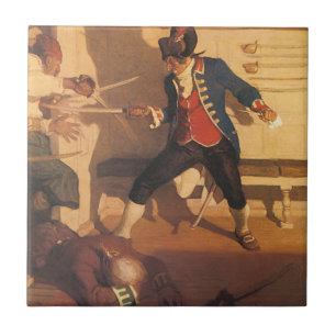 Carreau Capitaine vintage du pirate, bataille d'épée par N