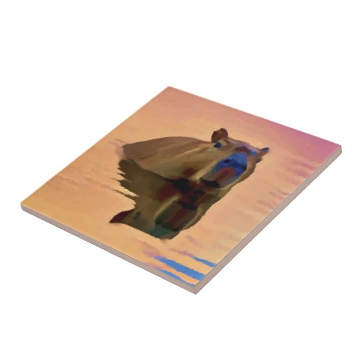 Carreau Capybara Émergée d'un lac paisible (Côté)