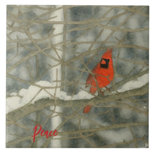 Carreau Cardinal à l'aquarelle d'hiver (Devant)