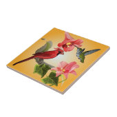 Carreau Cardinal et Colibri avec Lys roses et Ivy (Côté)