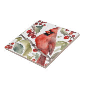 Carreau Cardinal rouge et baies sauvages Noël (Côté)