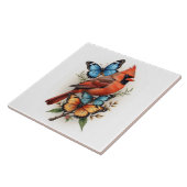 Carreau cardinal rouge et papillons (Côté)