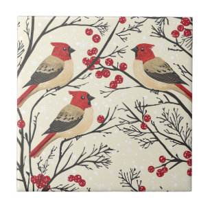 Carreau Cardinal Rouge Motif Noël Baie d'Hiver