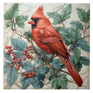 Carreau Cardinal rouge sur un buisson de baies