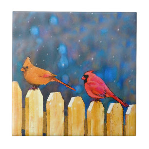 Carreau Cardinals on the Fence Painting - Art original